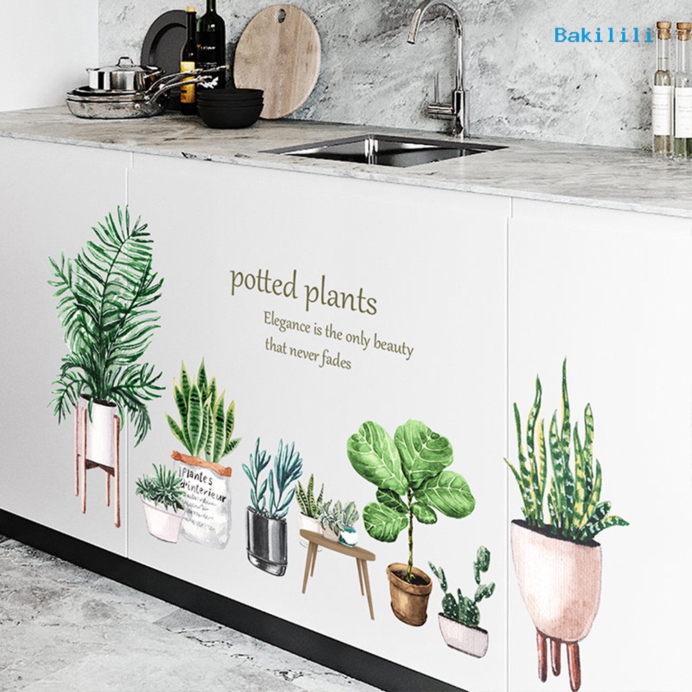 Bộ 2 Miếng Dán Tường Trang Trí Phòng Khách Hình Chậu Cây Bonsai DIY