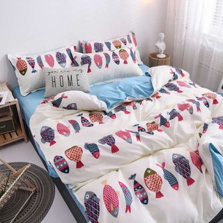Bộ chăn ga gối cotton poly cá bảy màu