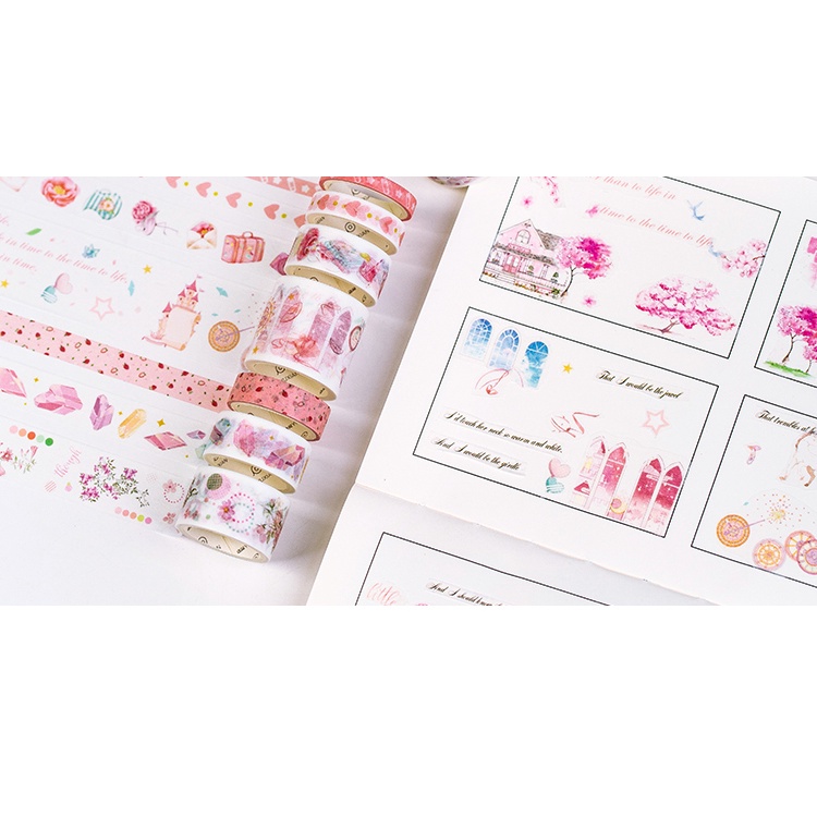 Washi Tape Set 10 Cuộn Cute Vintage Nhiều Màu Combo Bullet Journal Trang Trí Sổ Tay Nhật Ký WS11