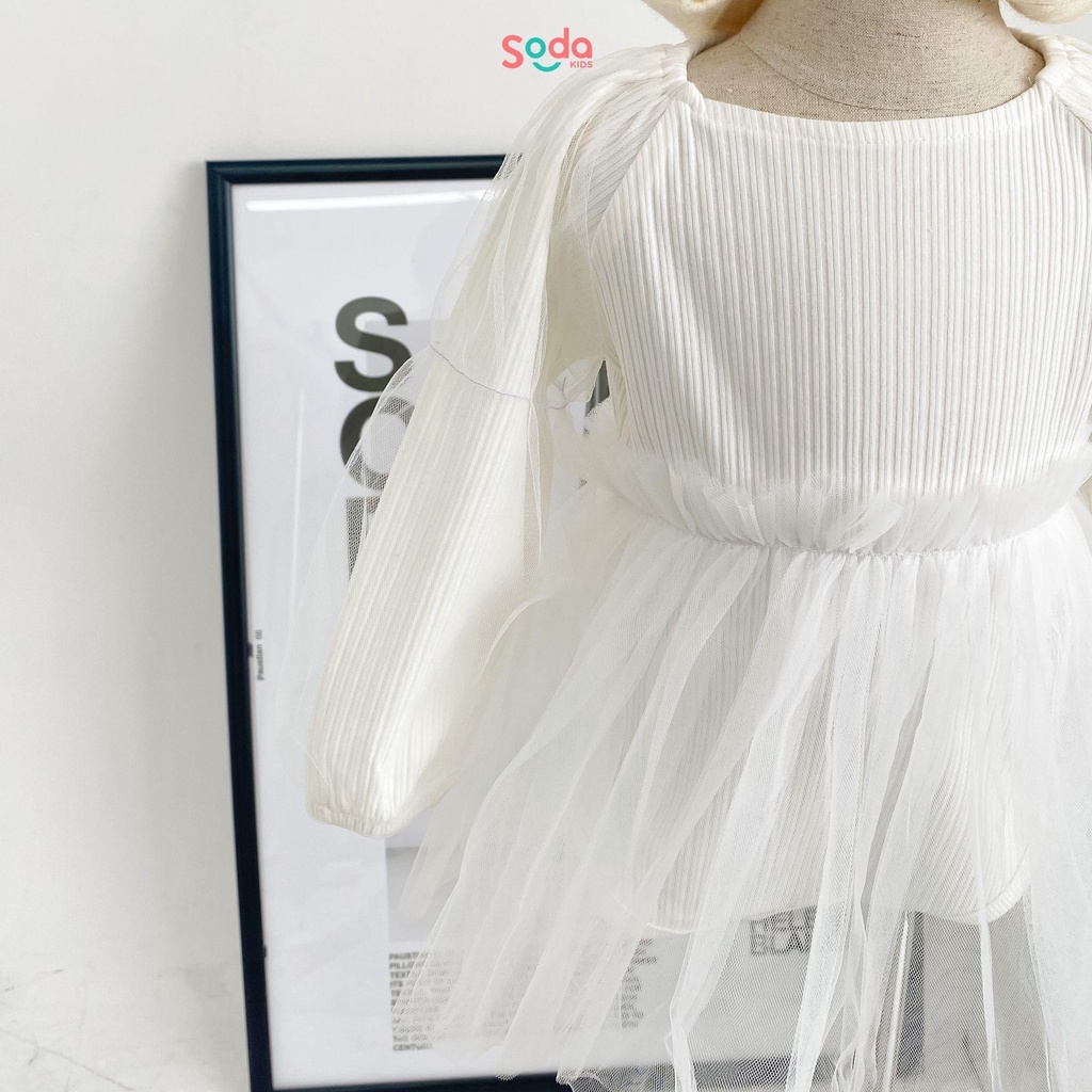 Body bé gái thiết kế voan xòe tiểu thư, tay bồng phối voan, chất liệu thun tăm co giãn phong cách Hàn Quốc