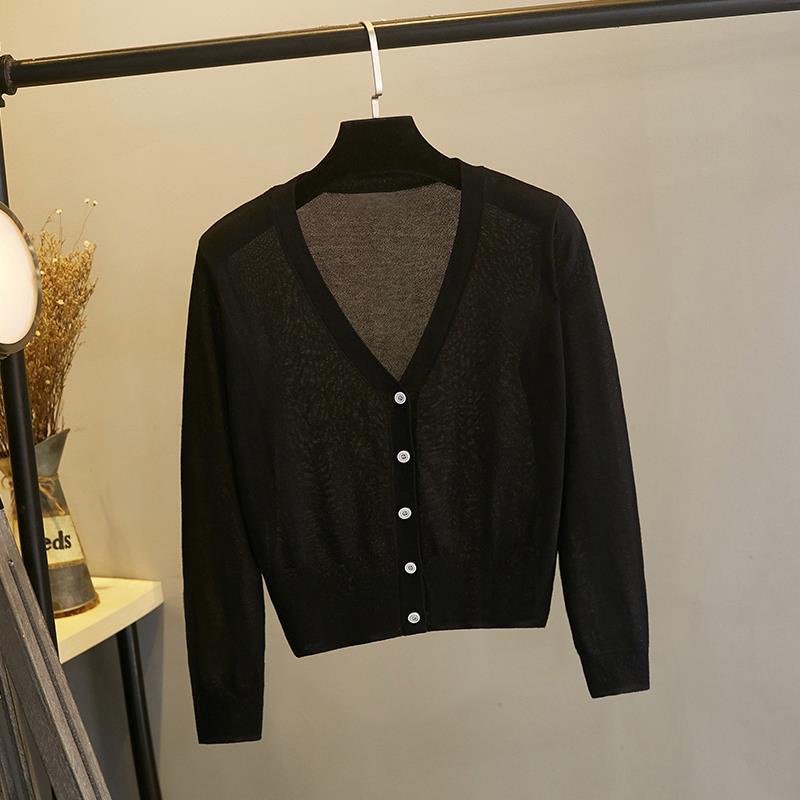 Áo khoác cardigan thun len tay dài mỏng sexy 5 cúc