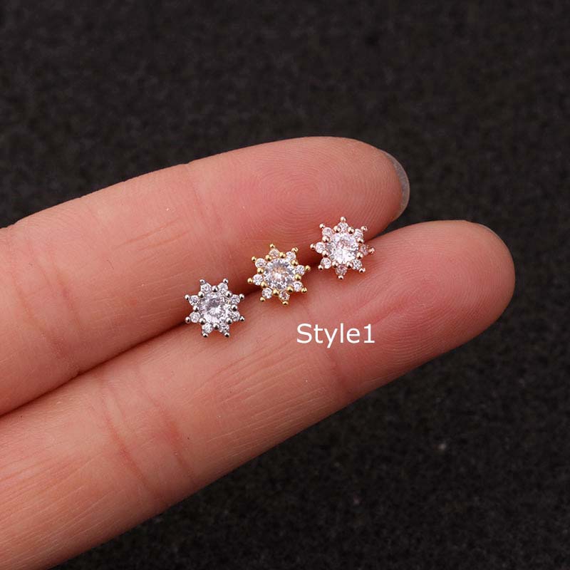 Khuyên Tai Bằng Thép Không Gỉ Đính Đá Zircon 20g