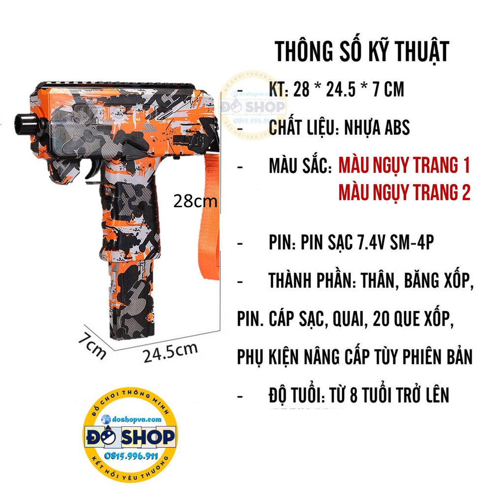 Đồ Choi Trẻ Em SUNG Nerf Pin Sạc 7.4V Nhựa ABS Kèm Bọt Xốp Mềm UZI-SMG NgụyTrang - Đô Shop