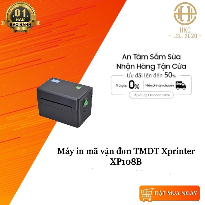 Máy in đơn hàng TMĐT Xprinter XP DT108B in phiếu giao hàng tem vận chuyển bằng công nghệ in nhiệt không cần dùng mực
