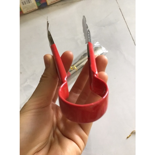 Kẹp gắp thức ăn inox, kẹp gắp đồ nóng cán đỏ dài 22cm