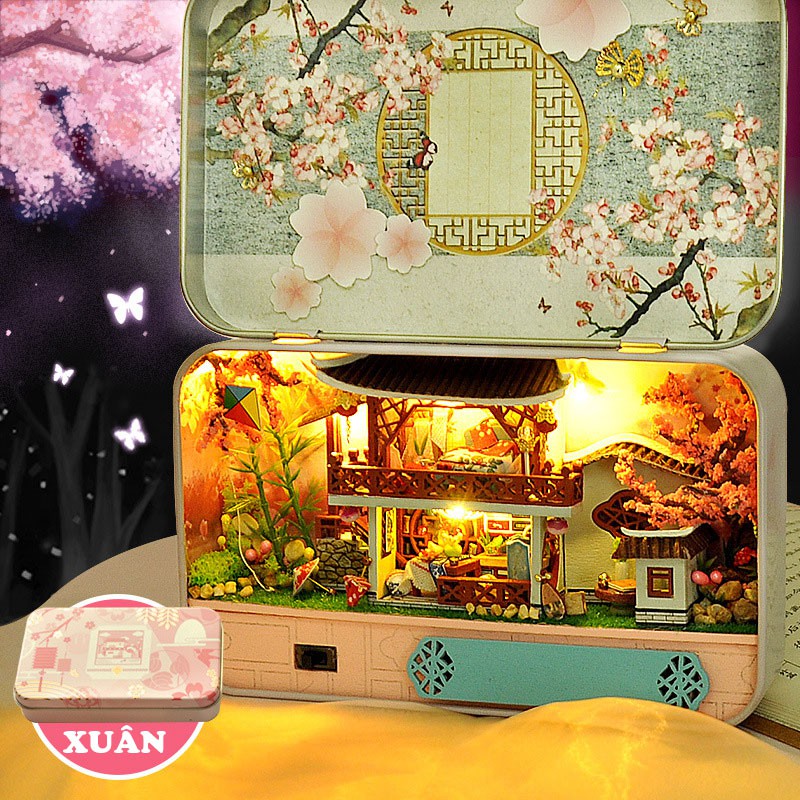 Nhà búp bê - Hộp mô hình DIY LANDSCAPE BOX [HỘP mô hình có nội thất + Đèn LED + Giá đỡ]