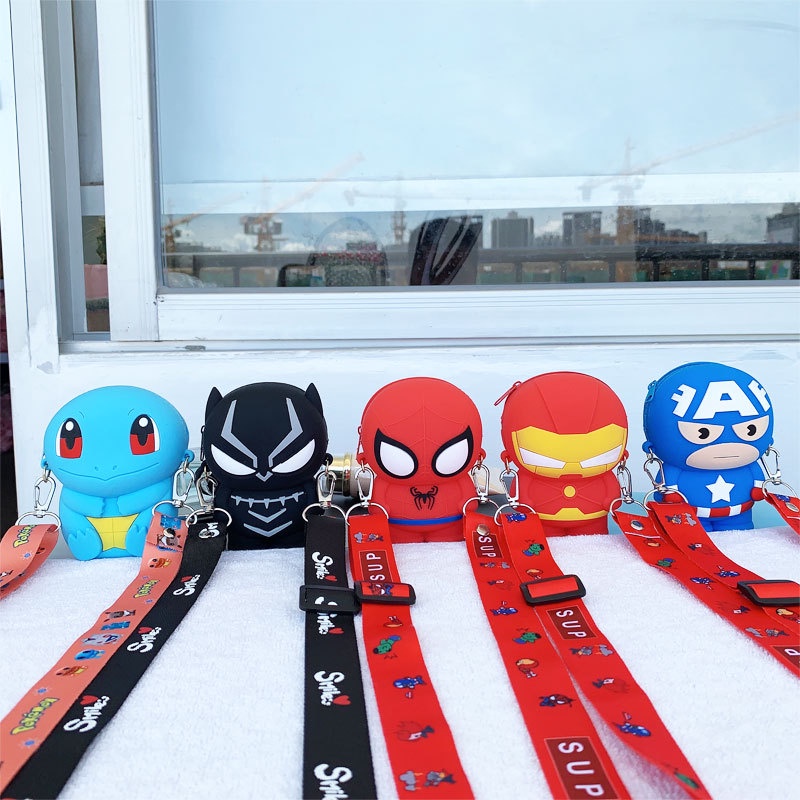 Ví Đựng Tiền Xu Bằng Silicon Họa Tiết Spiderman Iron man Kỳ Lân Dễ Thương