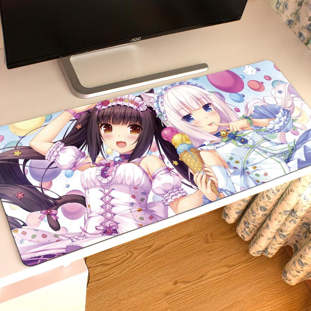 Nekopara Tấm Lót Chuột Chơi game Dày Dặn Cỡ Lớn In Hình Vani chocolate Thiên Đường Dễ Thương