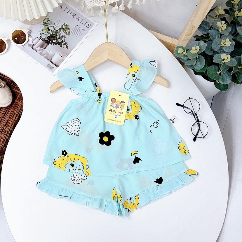 Bộ lanh lụa 2 dây cánh tiên cho bé gái 8-20kg