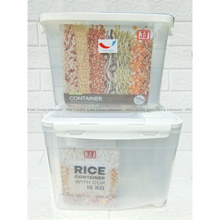 Thùng đựng gạo Thái lan JCJ 13kg và 15kg có bánh xe kèm cốc đong Hàng chuẩn chính hãng