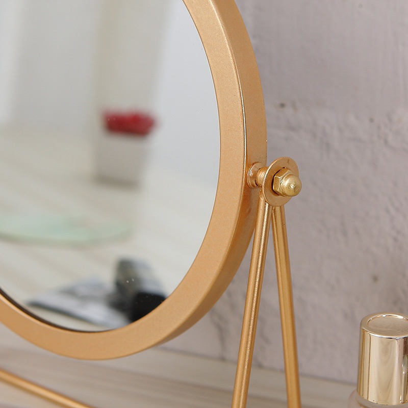 Gương trang điểm để bàn xoay 360 độ khung màu vàng sang trọng
