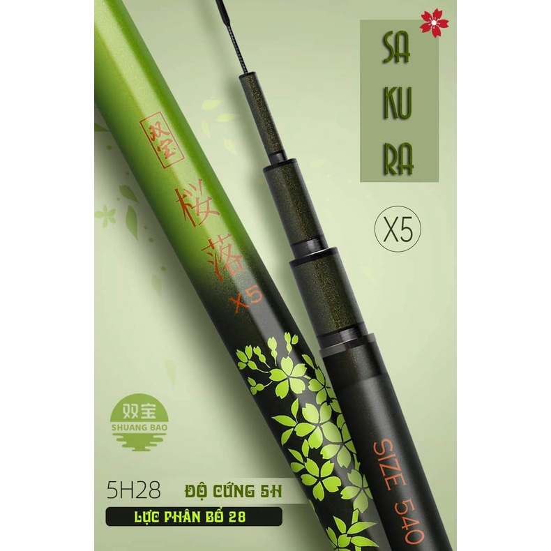 Cần Câu Tay , Câu Đơn Đài SAKURA xanh 5H của hãng Song Bảo  - Màu xanh, thiết kế tao nhã, thanh thoát
