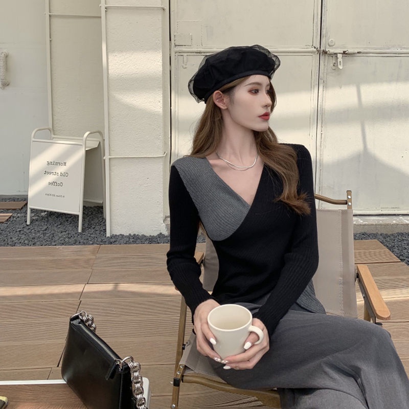 COZOK Áo Len Tay Dài Cổ Chữ V Vạt Chéo Ôm Dáng Thời Trang Dành Cho Nữ