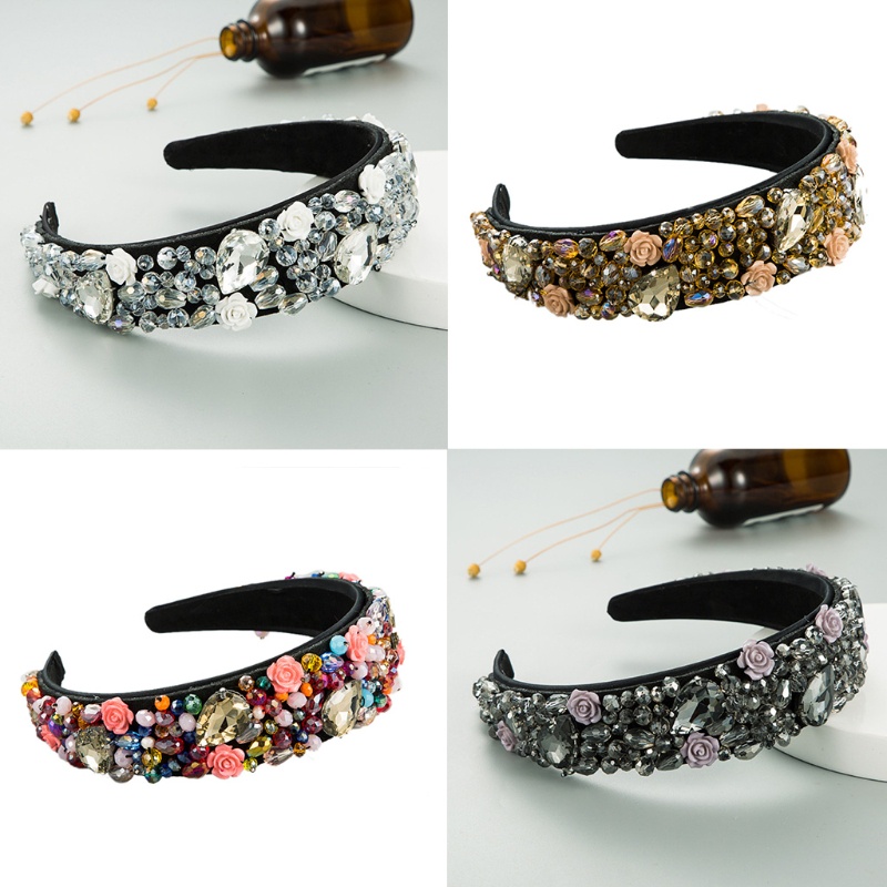 Băng Đô Cài Tóc Bản Rộng Đính Hạt Pha Lê Nhiều Màu Phong Cách Bohemian
