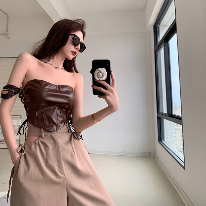 Áo Croptop Chất Liệu Da Cao Cấp Thời Trang Gợi Cảm Cá Tính Cho Nữ