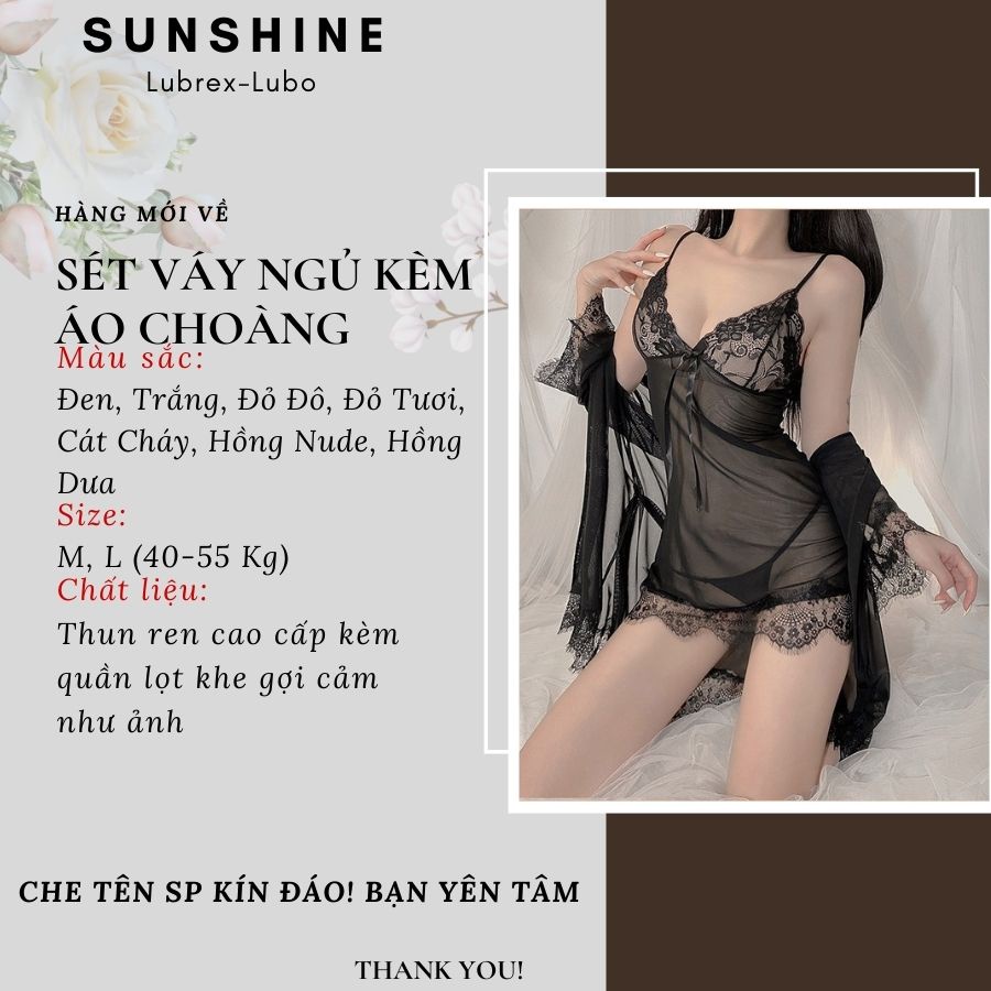 Combo Áo choàng ngủ kèm váy ngủ nữ sexy gợi cảm 2 dây màu đen xuyên thấu - SUNSHINE 1083