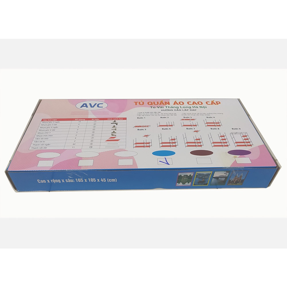 Tủ vải quần áo Hàng Việt Nam, 2 buồng 6 ngăn  cao cấp thương hiệu  AVC( khách được chọn màu xanh,đỏ đậm, tím)( Mã H2)