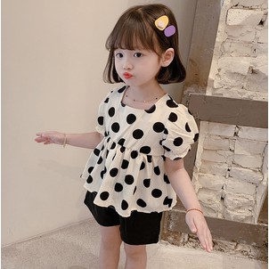 Set Áo Chấm Bi + Quần Short Cho Bé Gái