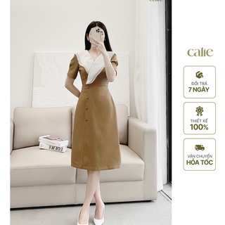 Váy dáng A tôn dáng cổ V phối tơ tiểu thư Calie VA114