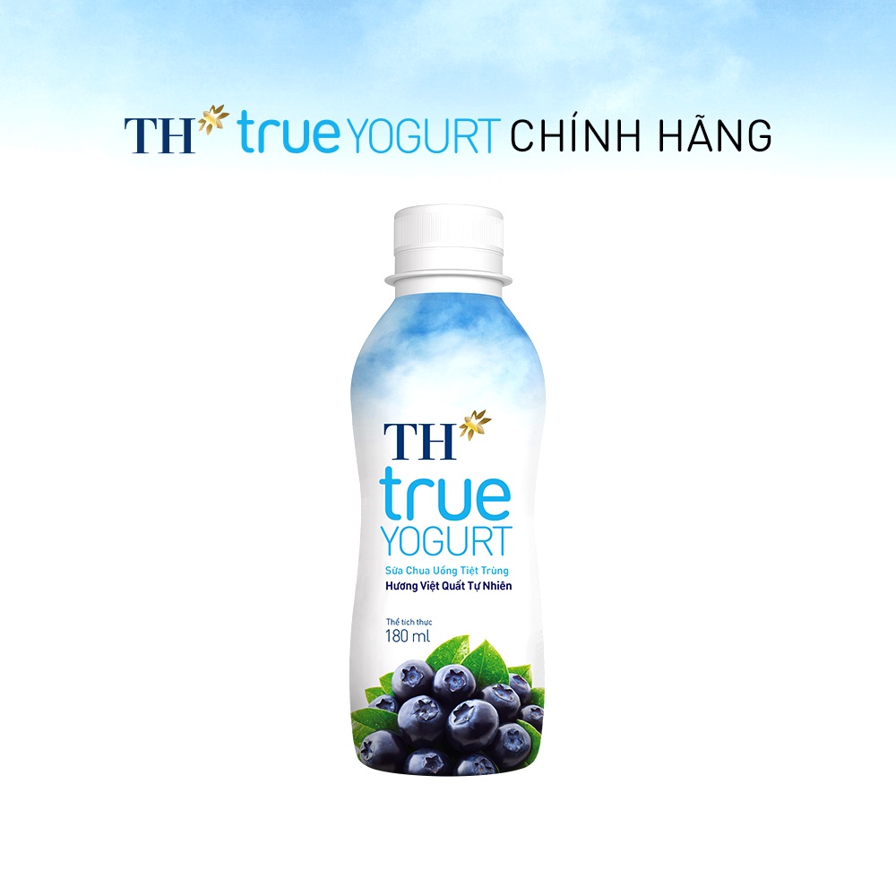 Thùng 48 chai sữa chua uống tiệt trùng hương việt quất tự nhiên TH True Yogurt 180ml (180ml x 48)