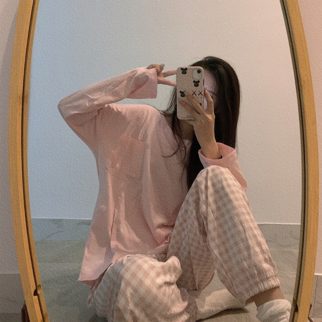 BỘ ĐỒ NGỦ MẶC NHÀ DÀI TAY COTTON TRƠN KÈM QUẦN CARO THU ĐÔNG HOT 2021