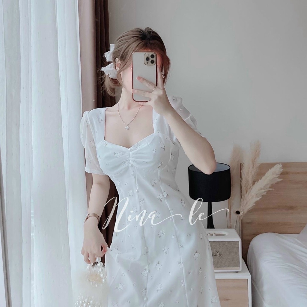 ĐẦM MAXI NHÚN NGỰC PHỐI NÚT XẺ TÀ XINH XẮN