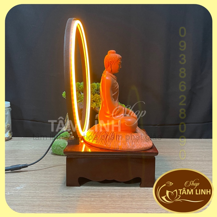 Tượng Bổn Sư Cao 20 cm Kèm Hào Quang Led Neon