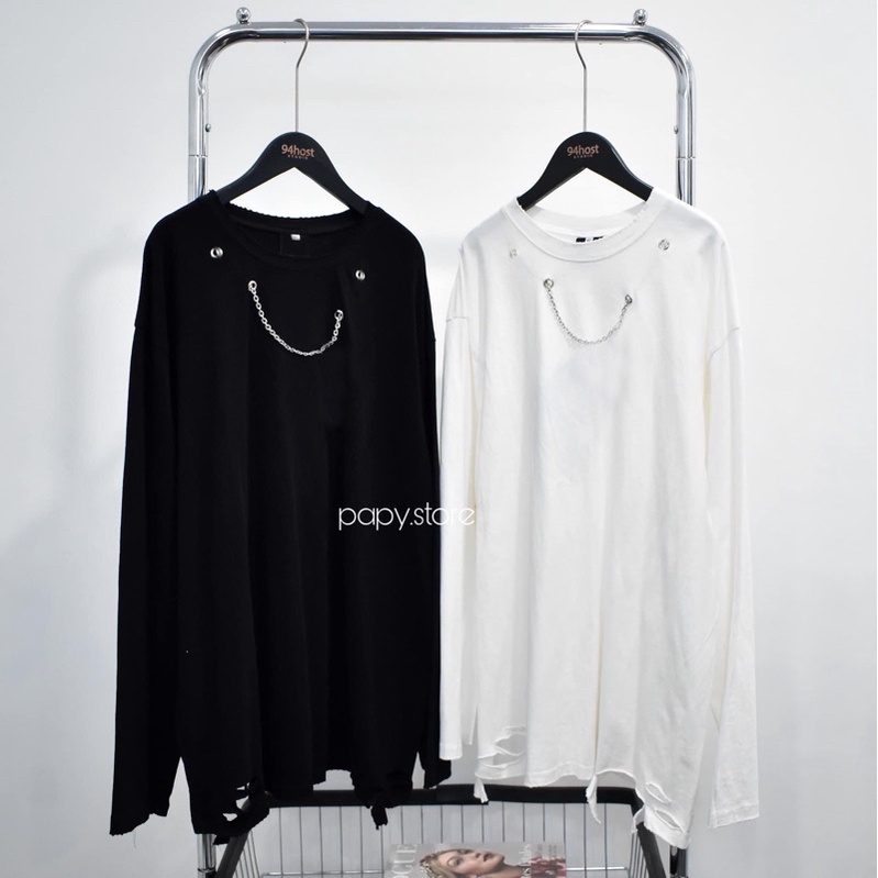 Tay dài rách Unisex kèm chain xích