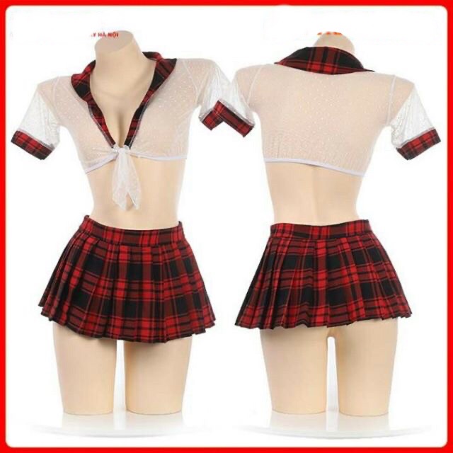 ME1057 COSPLAY HỌC SINH VÁY KẺ ĐỎ / ÁO XUYÊN THẤU GỢI CẢM / COSPLAY SEXY