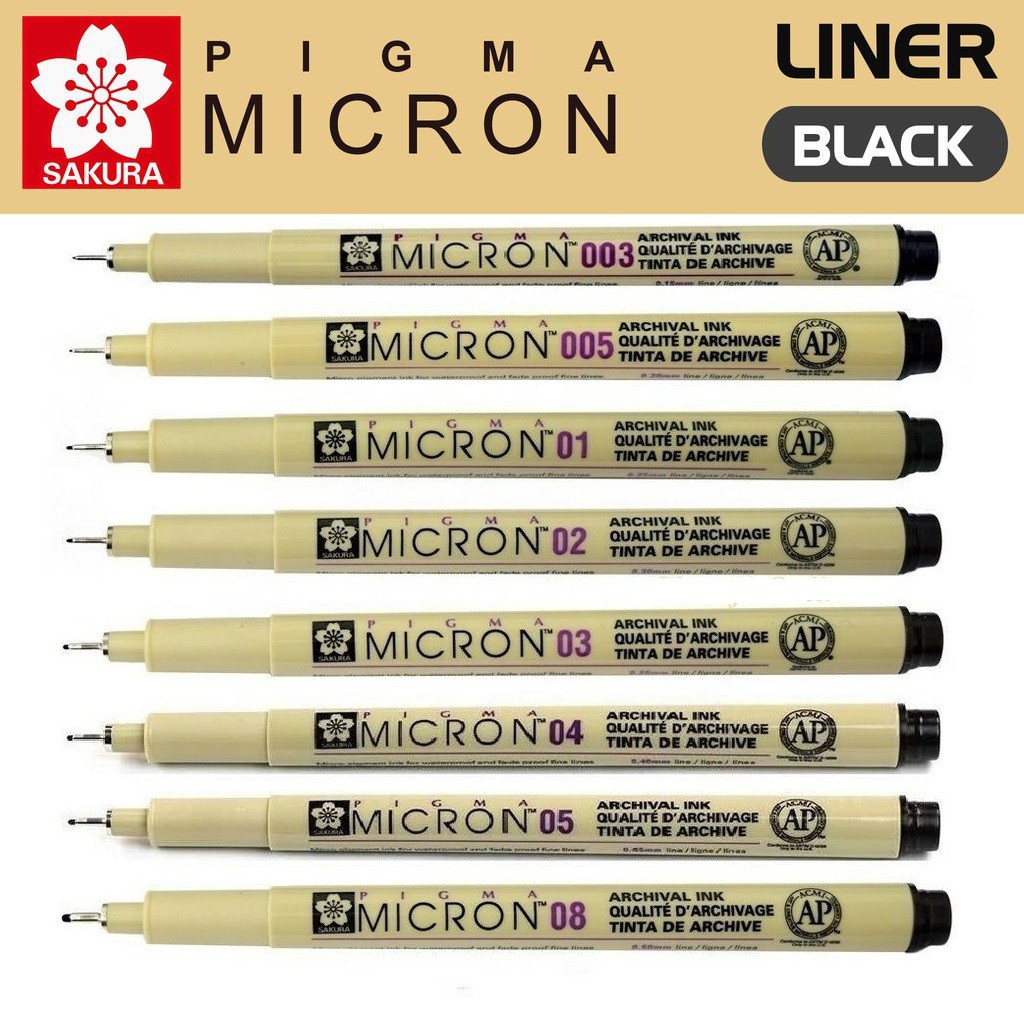 Bút line đi nét chuyên nghiệp SAKURA Pigma Micron màu Black 005, 01 , 02, 03 , 04 , 05 08