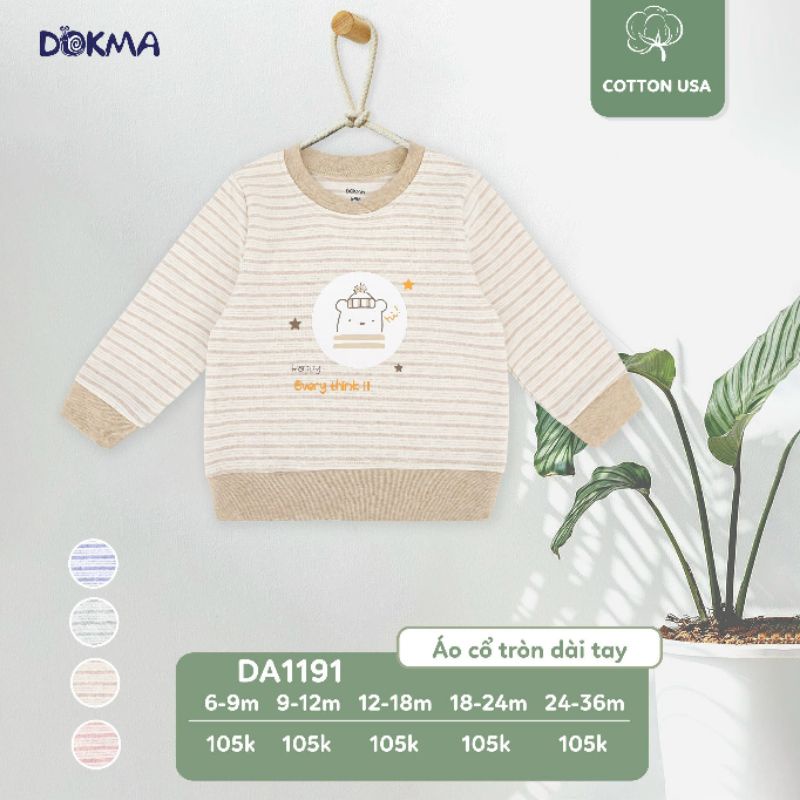 Dokma - Áo nỉ coton kẻ ngang cho bé trai, bé gái từ 6 tháng đến 3 tuổi