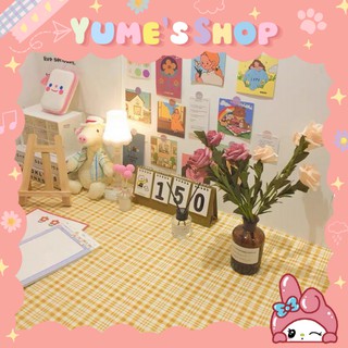 Khăn Trải Bàn Học Hoạ Tiết Kẻ Caro Phong Cách Hàn Quốc