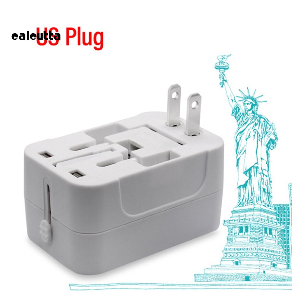 Bộ chuyển đổi ổ cắm US AU EU UK 2 cổng USB tiện lợi du lịch