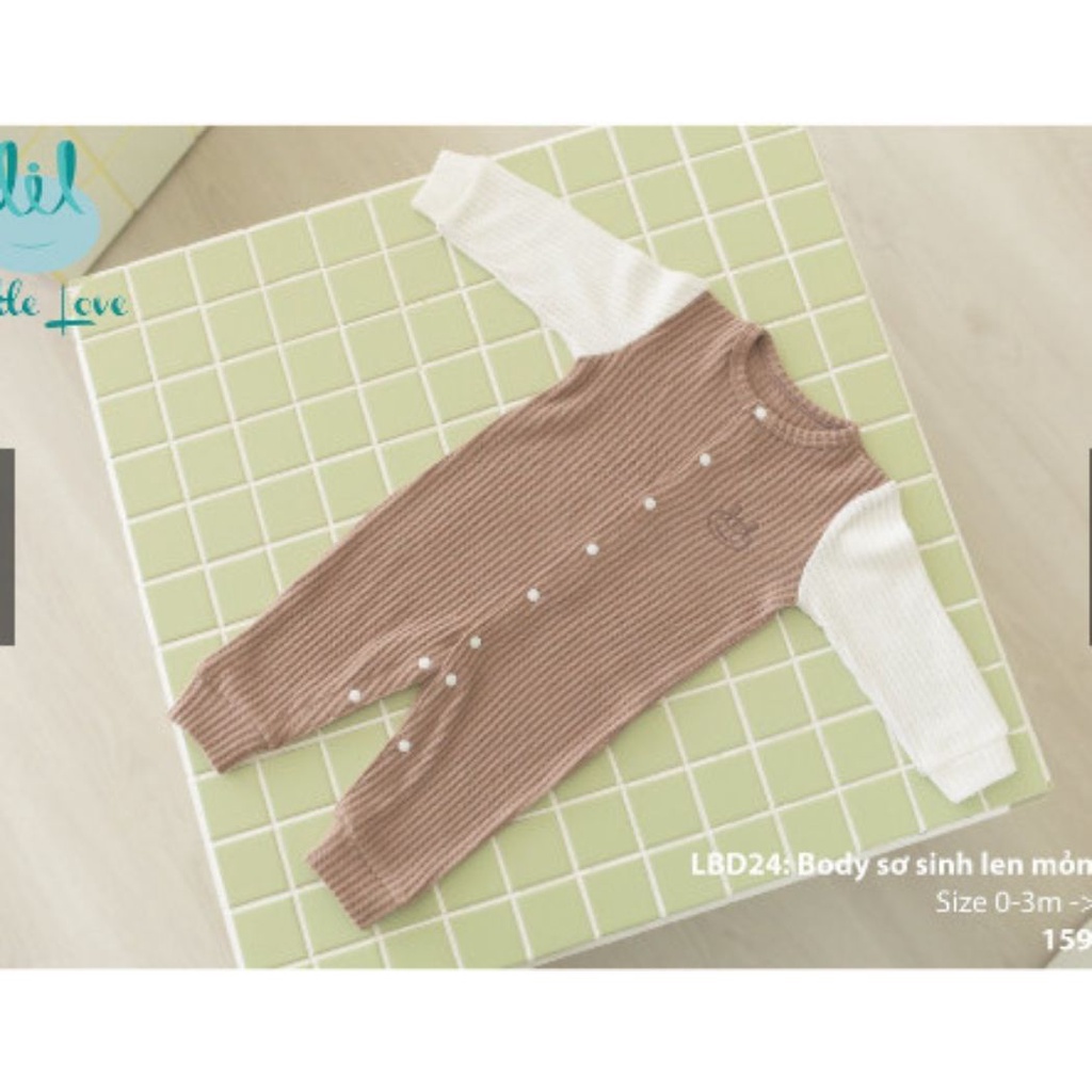 Body dài tay Little love cài thẳng chất len mỏng giữ nhiệt, siêu mêm mại cho bé gái bé trai sơ sinh size sơ sinh đến 9M