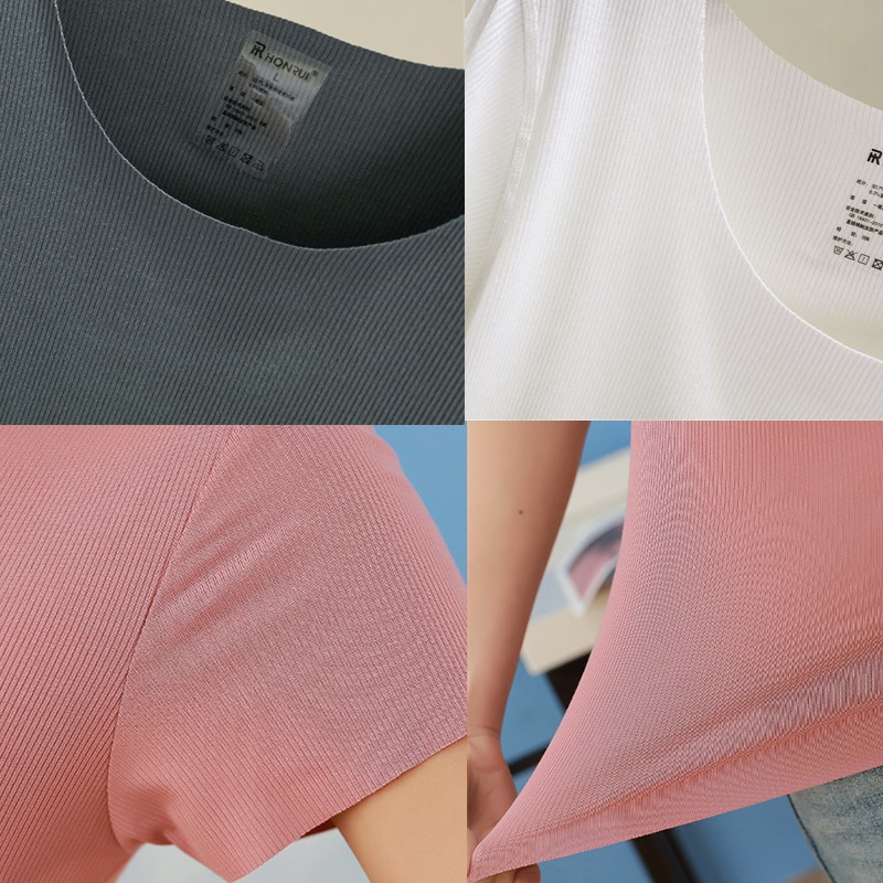 Áo Thun Cotton Không Đường May Màu Trơn Đơn Giản Hợp Thời Trang