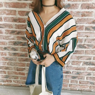 Áo sơ mi nữ kẻ sọc dọc thời trang cá tính