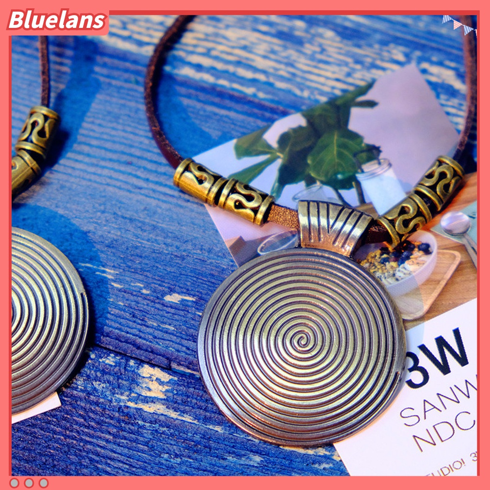 Vòng cổ Giả Da Mặt Tròn Xoắn Ốc Phong Cách Vintage