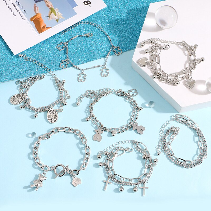 Vòng Tay Nhiều Lớp Mặt Hình Trái Tim / Gấu Dễ Thương Cho Nữ