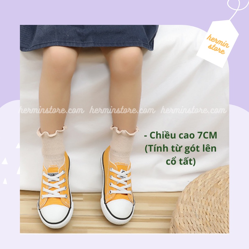 Tất bé gái ngắn cổ bèo nhún nhiều màu - vớ cho bé gái vintage 100% len cotton siêu mịn