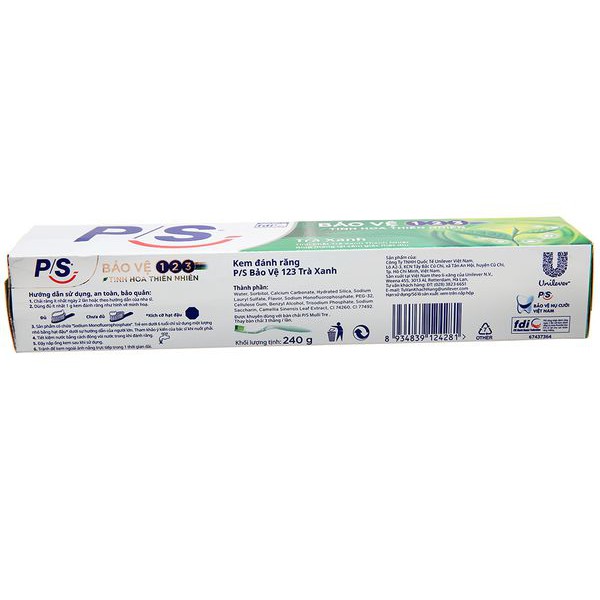 Kem đánh răng P/S bảo vệ 123 trà xanh 240g (Tuýp)