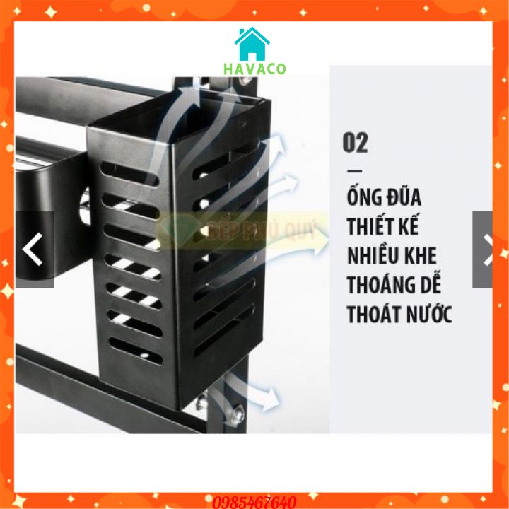 Kệ gia vị thép đen 2 tầng đa năng đựng gia vị, dao thớt, đũa thìa chất liệu thép sơn tĩnh điễn cao cấp