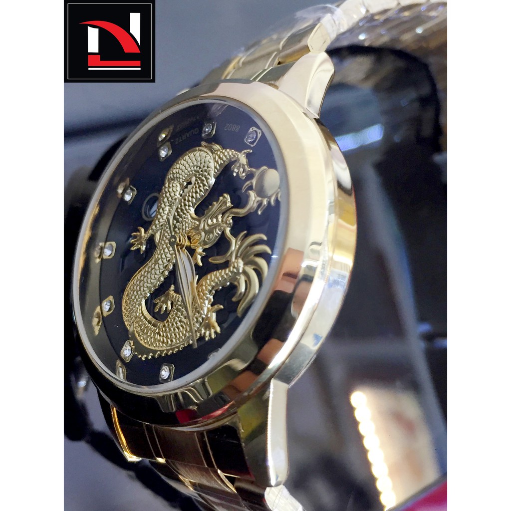 Đồng hồ Nam chạm rồng vàng BOSCK chính hãng - Đồng hồ rồng mặt đen