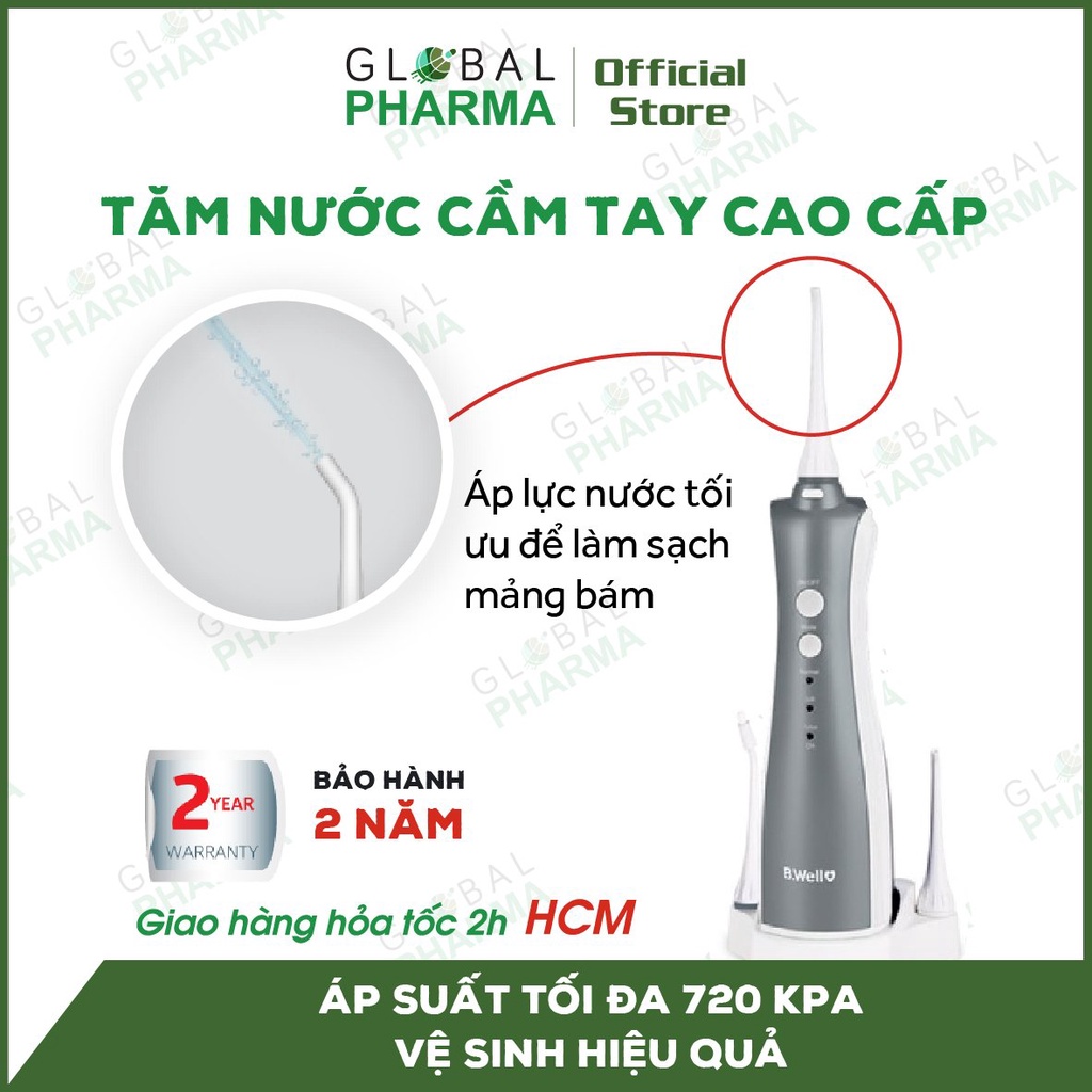 [CHÍNH HÃNG THỤY SỸ-BẢO HÀNH 2 NĂM] Tăm Nước B.WELL WI-912 Phiên bản cải tiến 5 đầu, 3 chế độ phun-Bình xịt vệ sinh răng