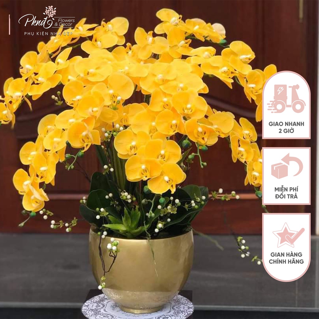 Chậu hoa giả lan hồ điệp 9 nhánh cao su trang trí phòng khách đẹp PKND FLOWERS &amp; DECOR