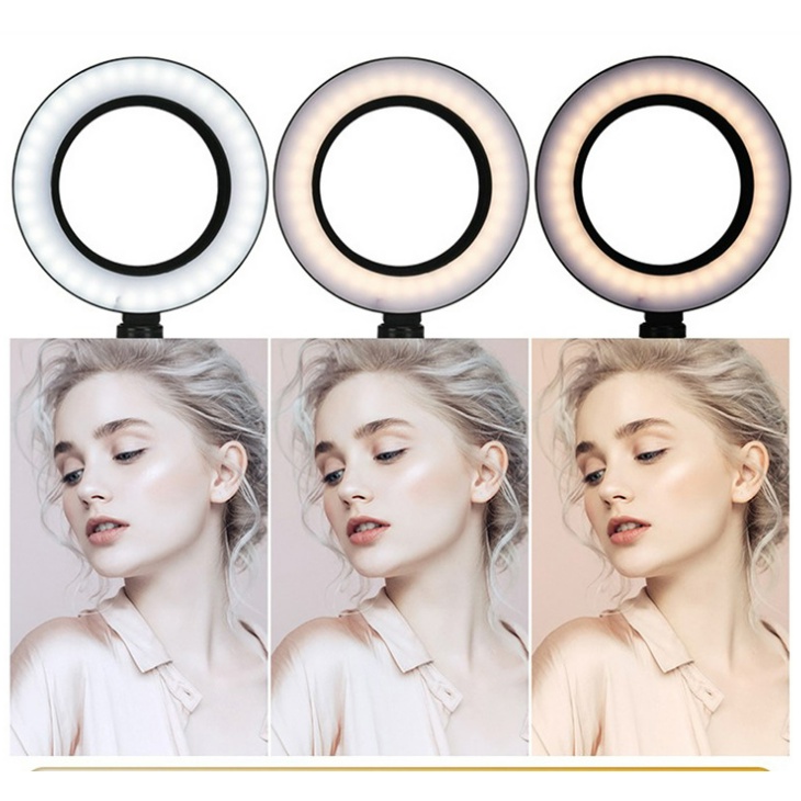 Đèn Livestream 16cm kèm chân Tripod để bàn - Có 3 chế độ sáng Hố Trợ Ánh Sáng Chụp Ảnh, Học Online,Make up