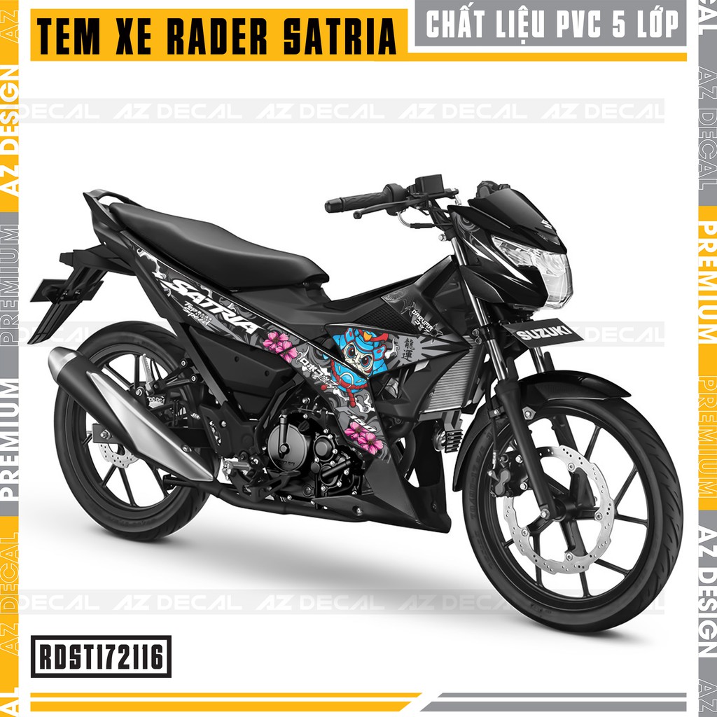 Tem Xe Suzuki Raider - Satria Mẫu Hoa Satan | RDST172116 | Chất Liệu Decal Chống Nước, Màu Đỏ, Đen, Trắng, Xanh, Xám