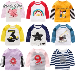 Áo thun cotton tay dài in họa tiết hoạt hình dễ thương thời trang cho bé trai và gái