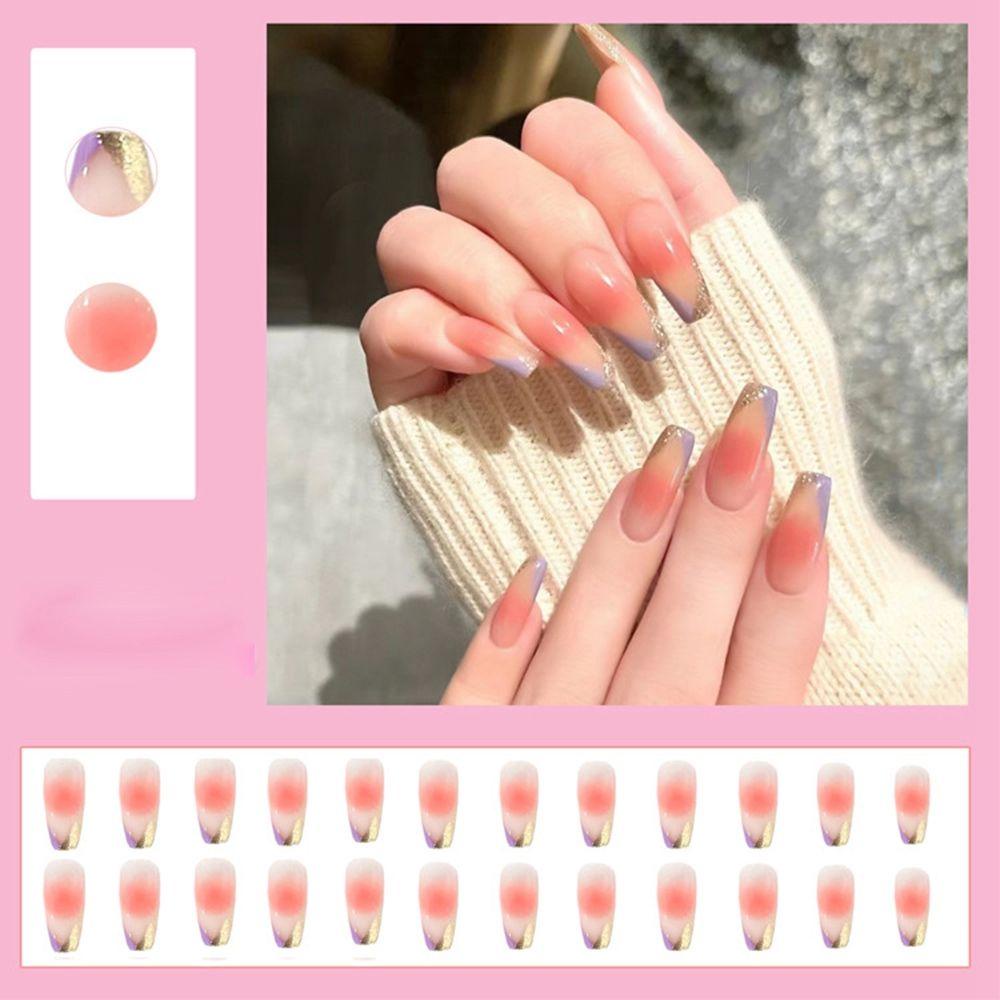 MIHAN1 Hộp 24 Móng Tay Giả Che Phủ Toàn Diện Đính Kim Cương Giả