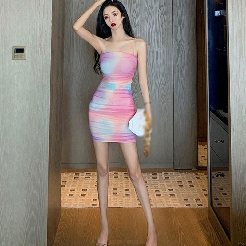 Đầm Hai Dây Màu Cầu Vồng Gợi Cảm Dành Cho Nữ