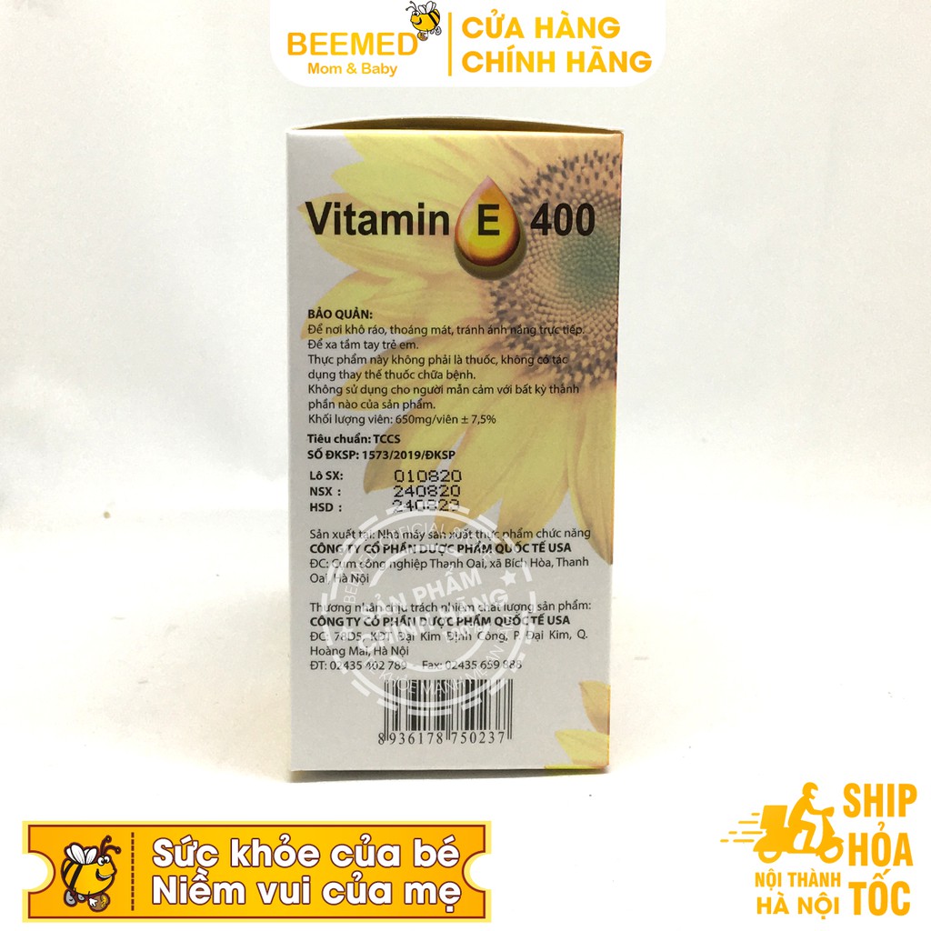 Viên uống Vitamin E 400 Giúp làm đẹp da nguyên liệu từ thiên nhiên - Hộp 100 viên Chính hãng | BigBuy360 - bigbuy360.vn